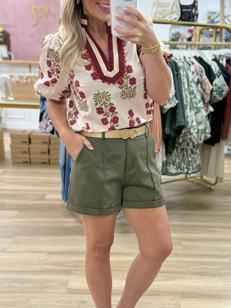 Bubble Sleeve Floral Top