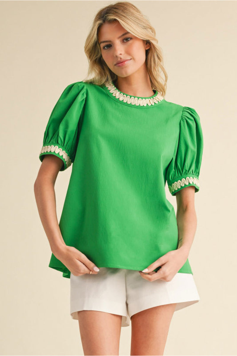 Green Puff Sleeve Top
