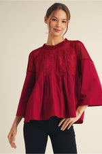 Burgundy Crochet Accent Top