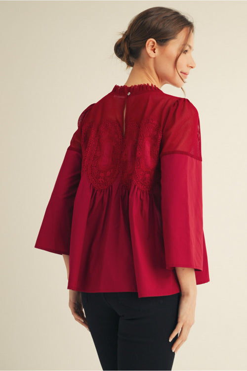 Burgundy Crochet Accent Top