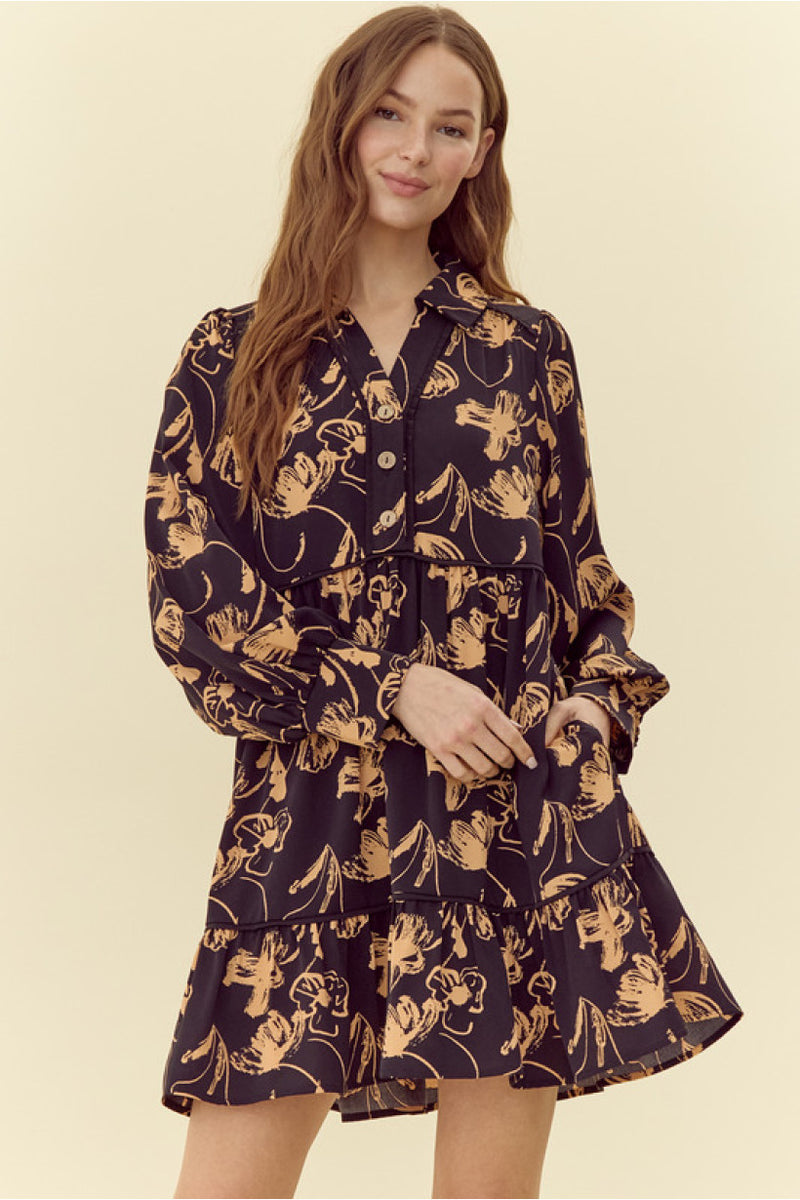 Black Floral Print Dress