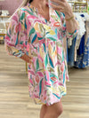 Pink Print 3/4 Sleeve Dress