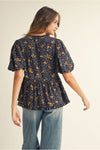 Navy Floral Peplum