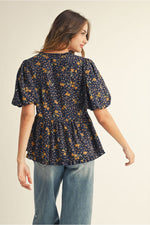 Navy Floral Peplum