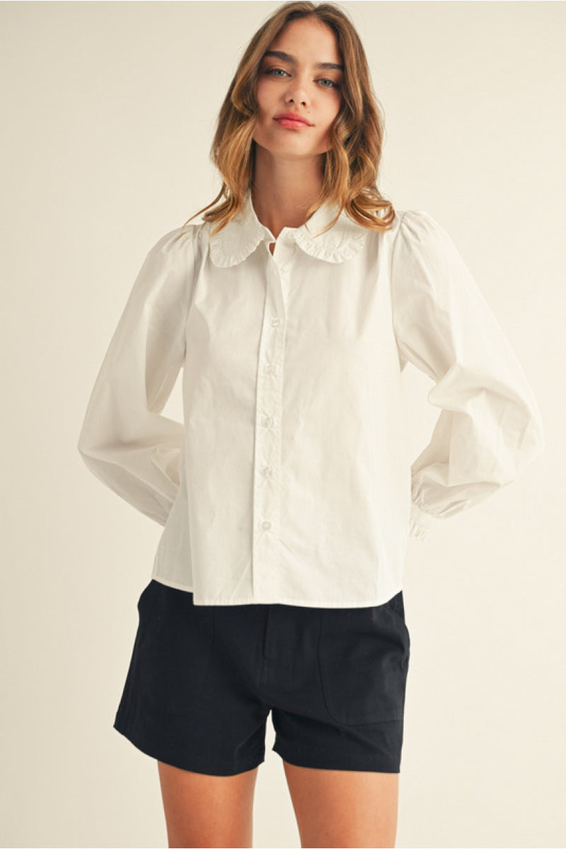White Collared Button Front Top