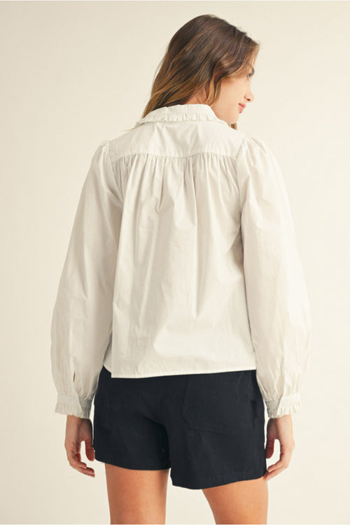 White Collared Button Front Top