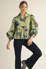 Green Floral Peplum Top