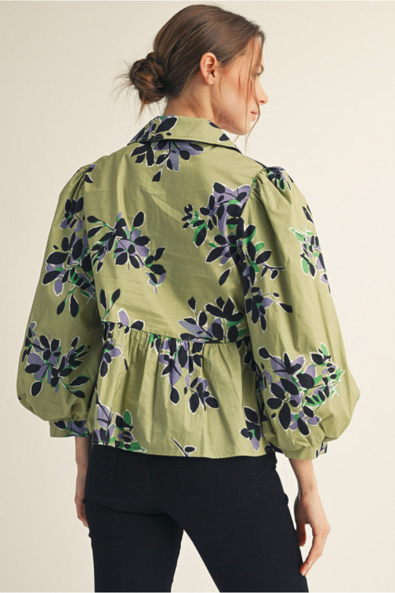 Green Floral Peplum Top