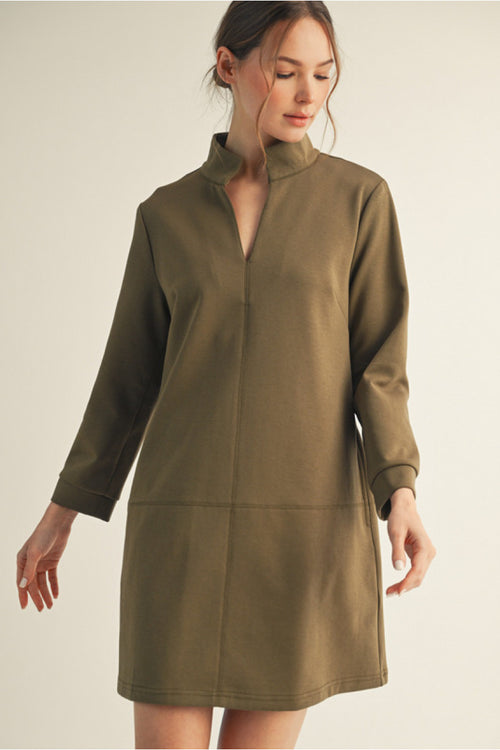 Solid Mock Neck Dress