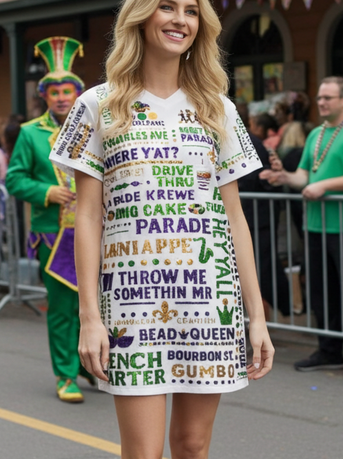 Sequin Mardi Gras T-Shirt Dress