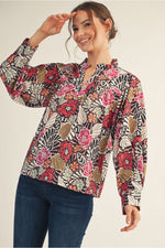 Black Floral Long Sleeve Blouse
