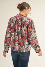Black Floral Long Sleeve Blouse