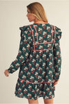 Long Sleeve Green Printed Dress