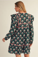 Long Sleeve Green Printed Dress