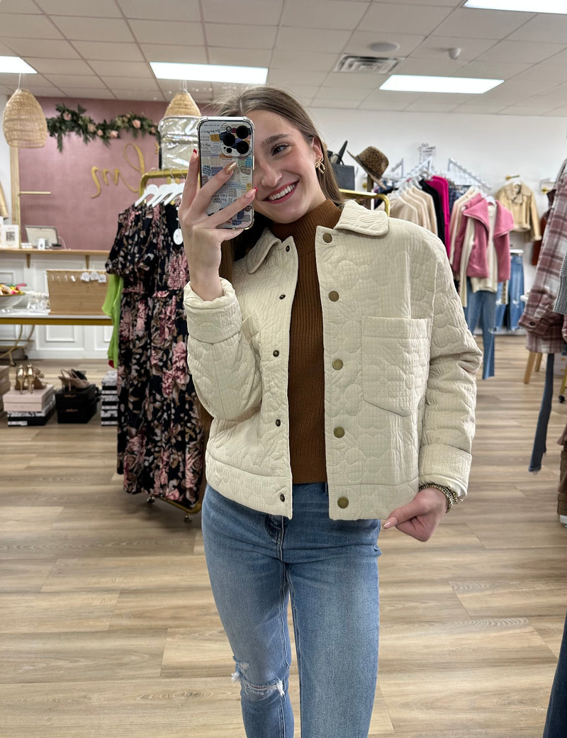 Cream/Floral Stitched Jacket