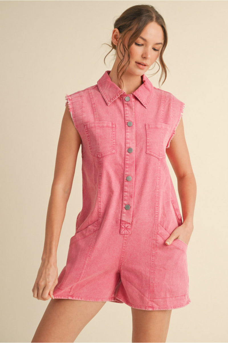 Pink Washed Denim Romper