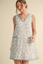 Blue Floral V-Neck Dress