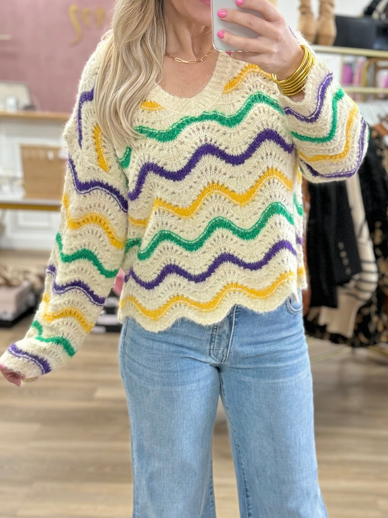 Cream Mardi Gras Sweater