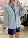 Blue Stripe Button Up Top