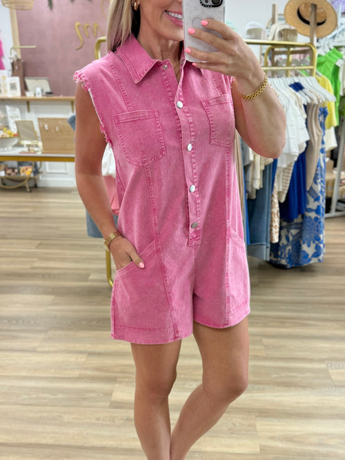 Pink Washed Denim Romper