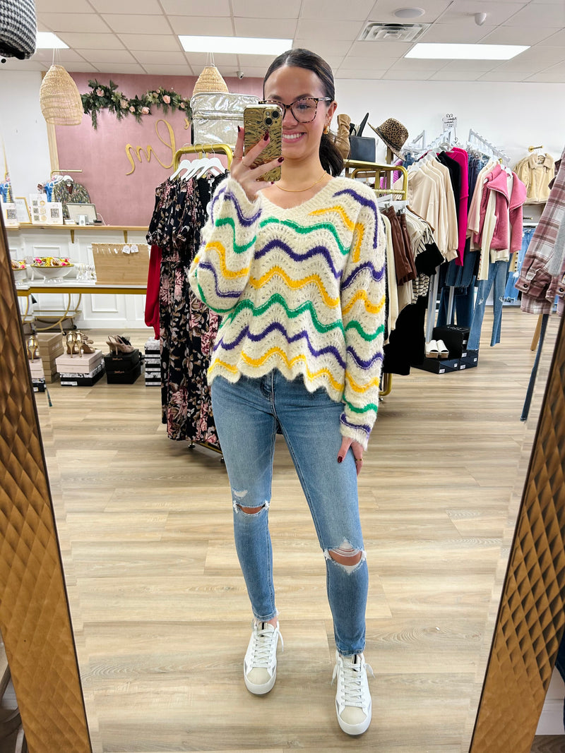 Cream Mardi Gras Sweater