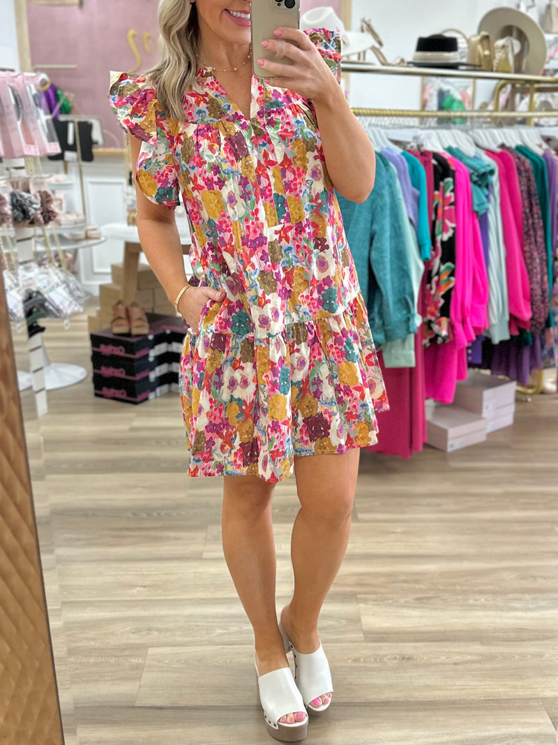 Pink/Yellow Floral Dress