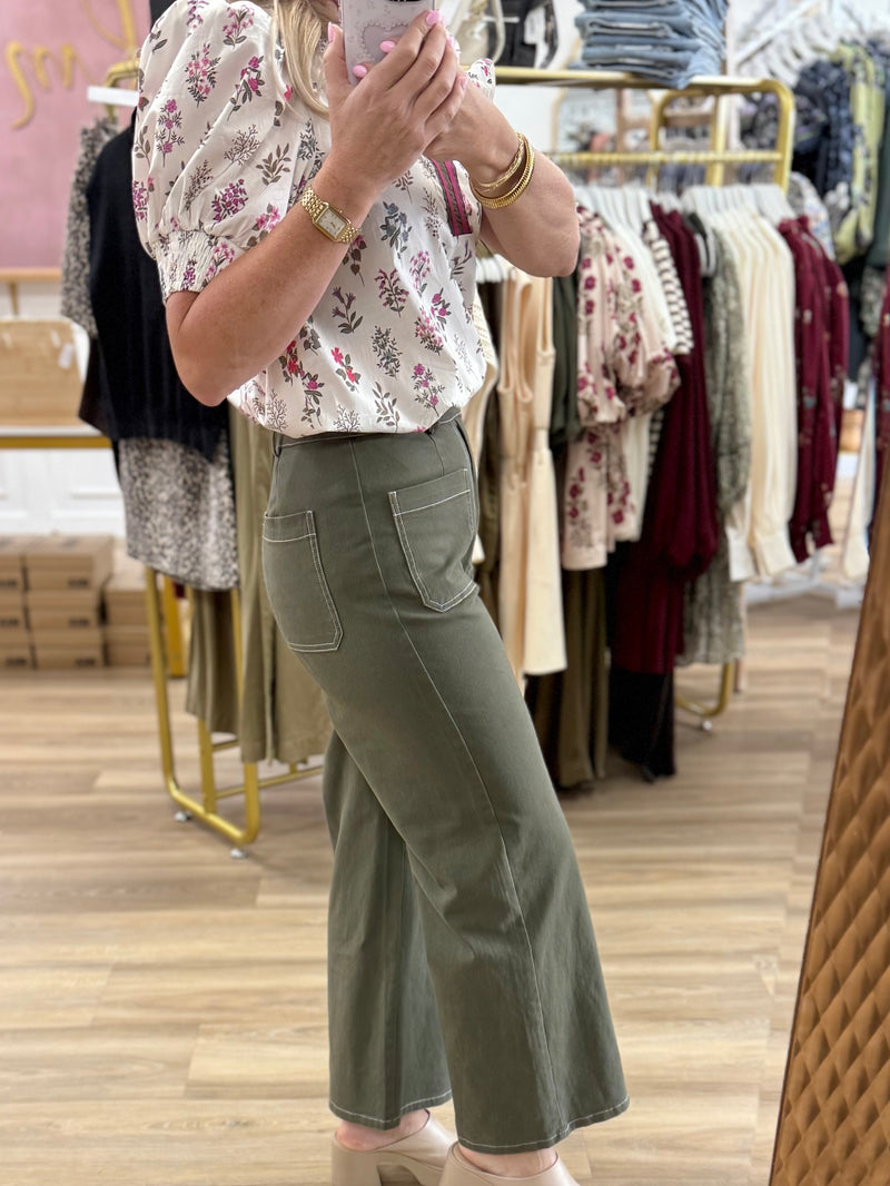 Olive Cropped Pants