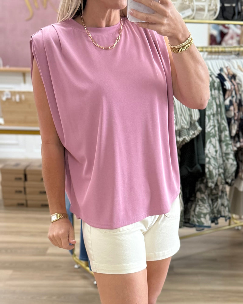 Pleated Shoulder Mauve Top