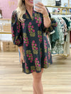 Black 3/4 Sleeve Floral Dress