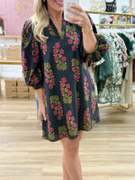 Black 3/4 Sleeve Floral Dress