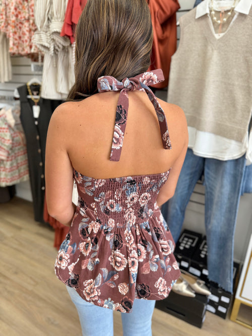 Brown Floral Halter Top