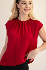 Satin Top w/Pleated Neckline