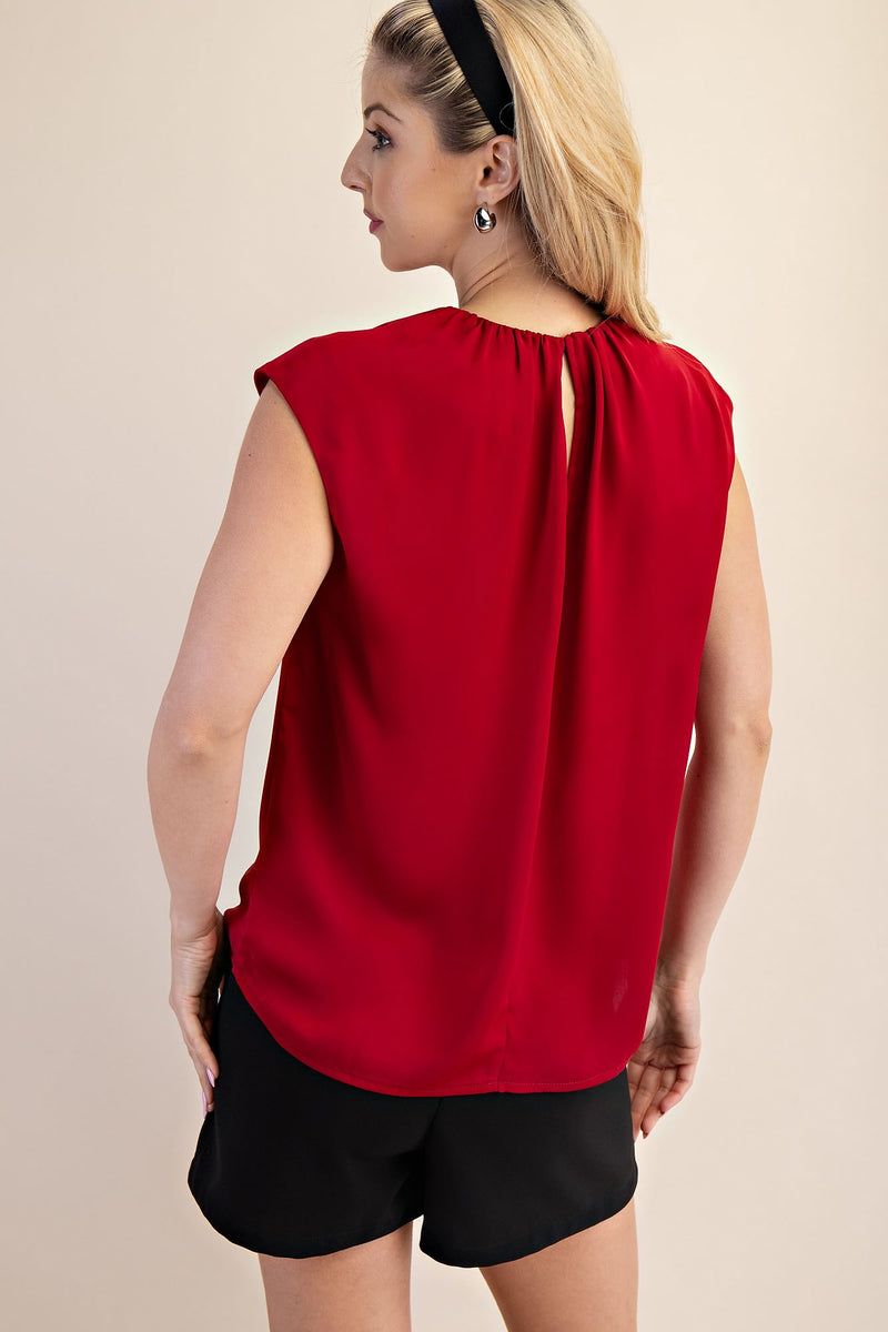 Satin Top w/Pleated Neckline