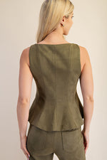Olive Suede Peplum Set