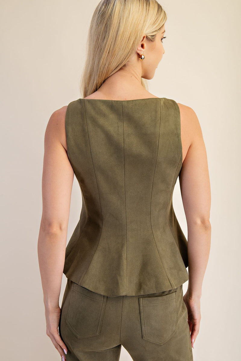 Olive Suede Peplum Set