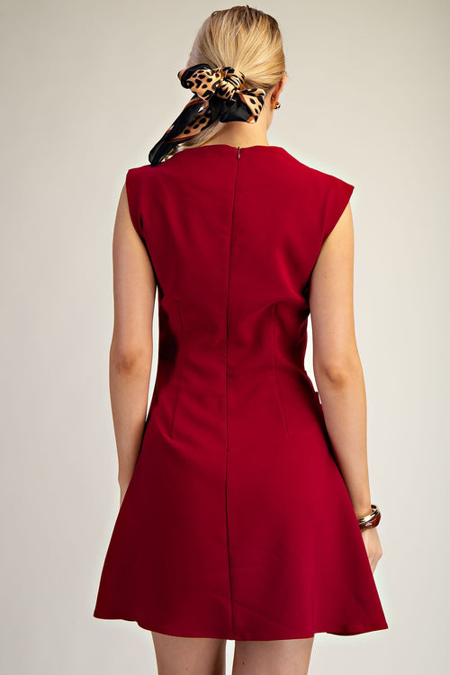 Burgundy Boat Neck Dress