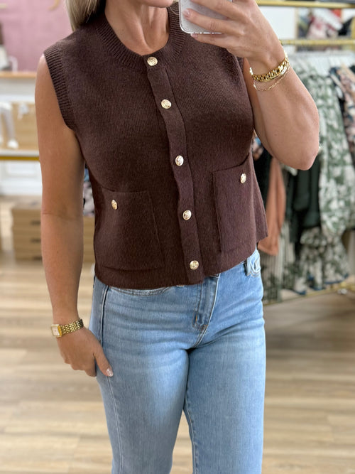 Brown Sleeveless Cardigan