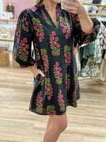 Black 3/4 Sleeve Floral Dress