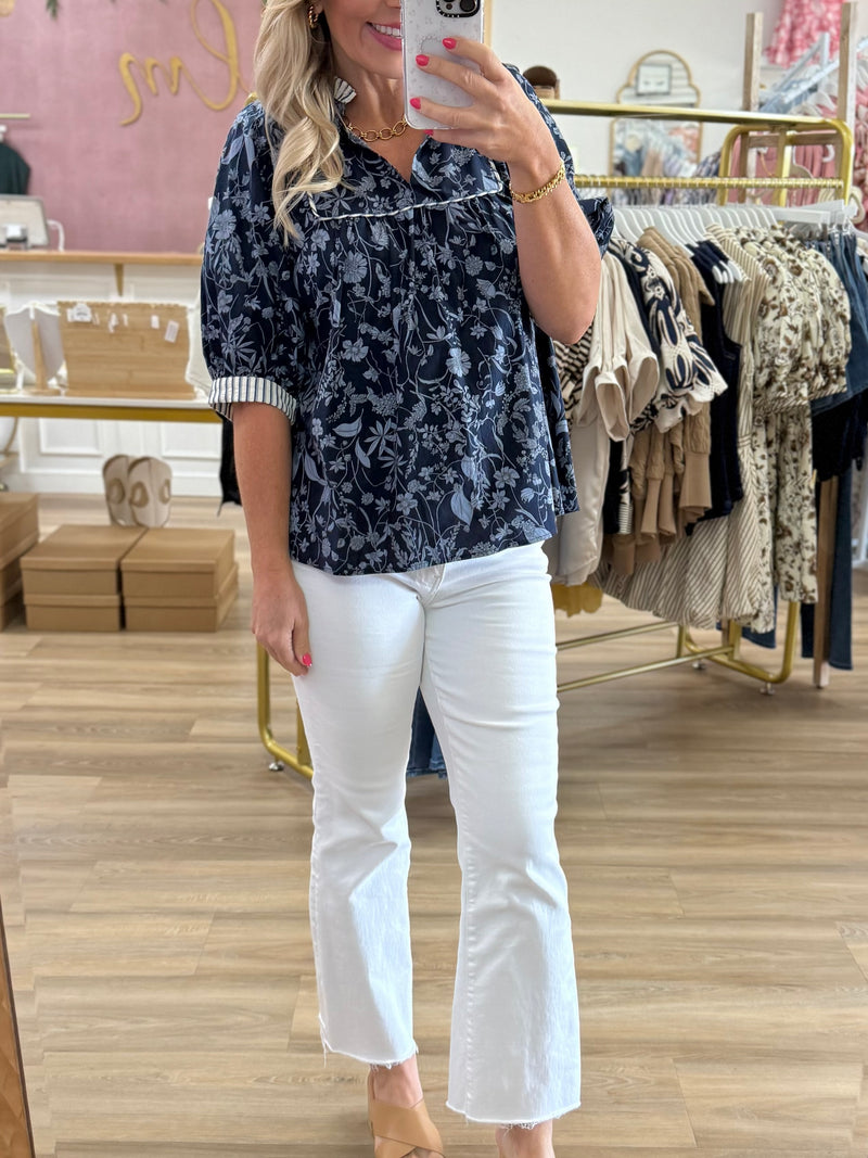 Navy Floral Top