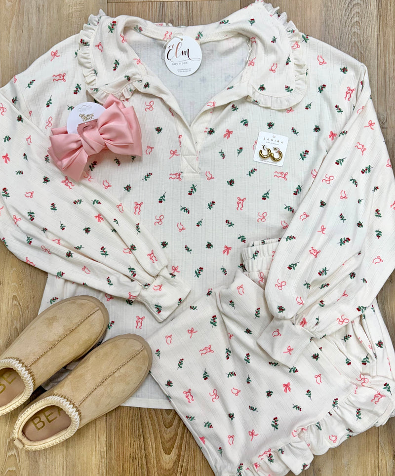 Cream Ruffle Trim PJ Set