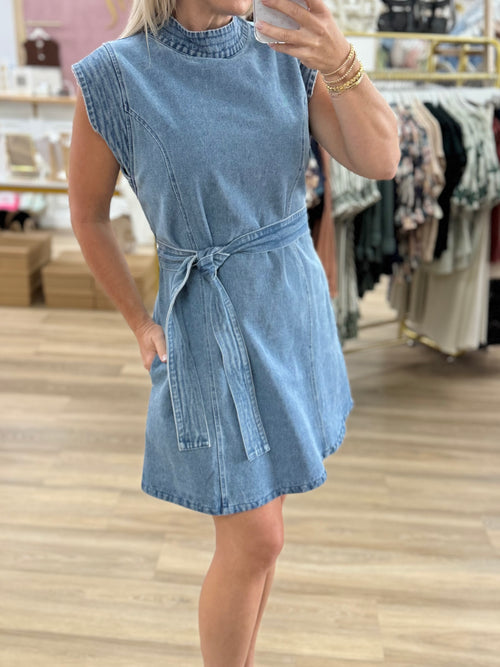 Cap Sleeve Denim Dress