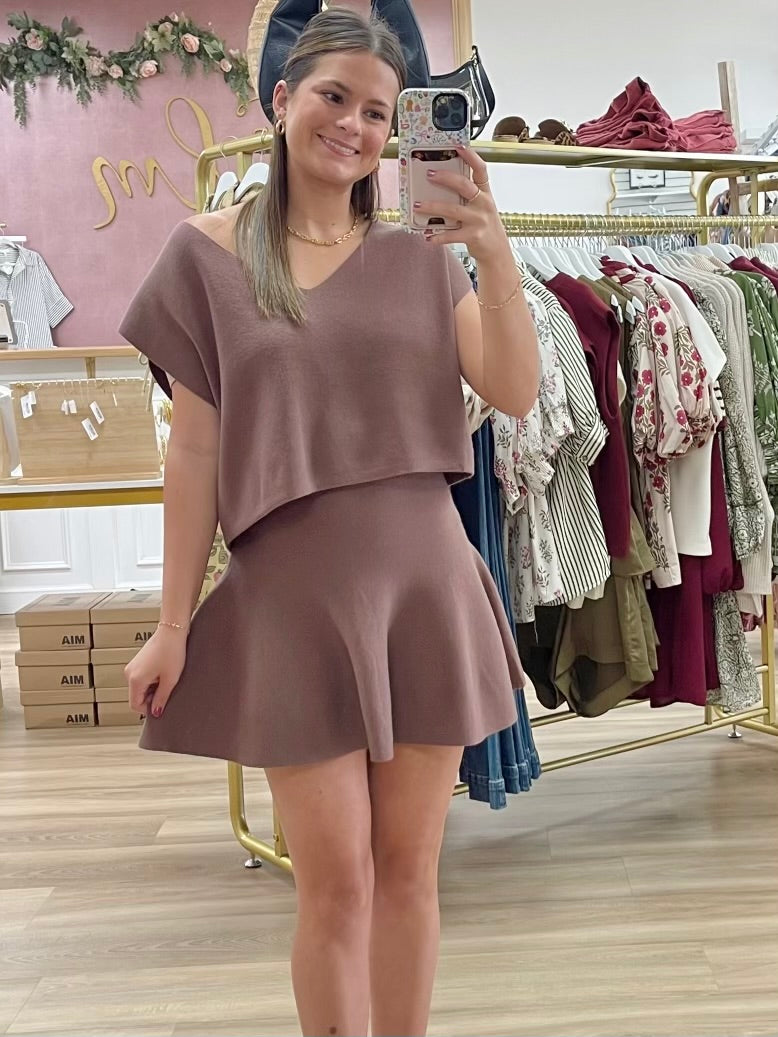 Brown Top/Mini Skirt Set
