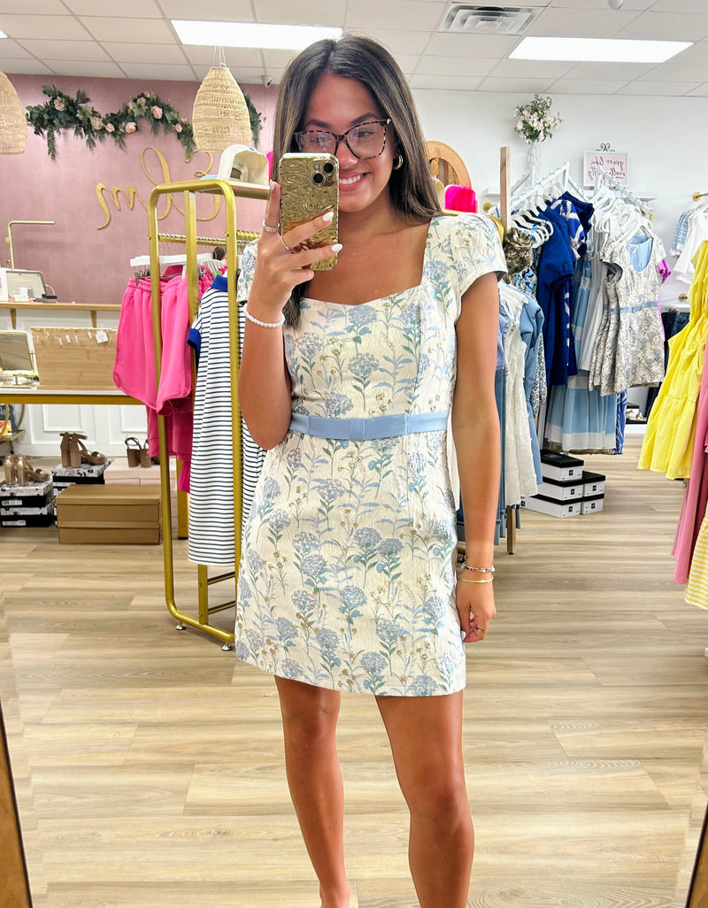 Blue/Cream Jacquard Dress