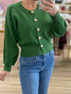 Green Cardigan w/Gold Buttons