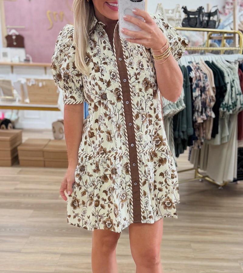 Brown Floral Print Dress
