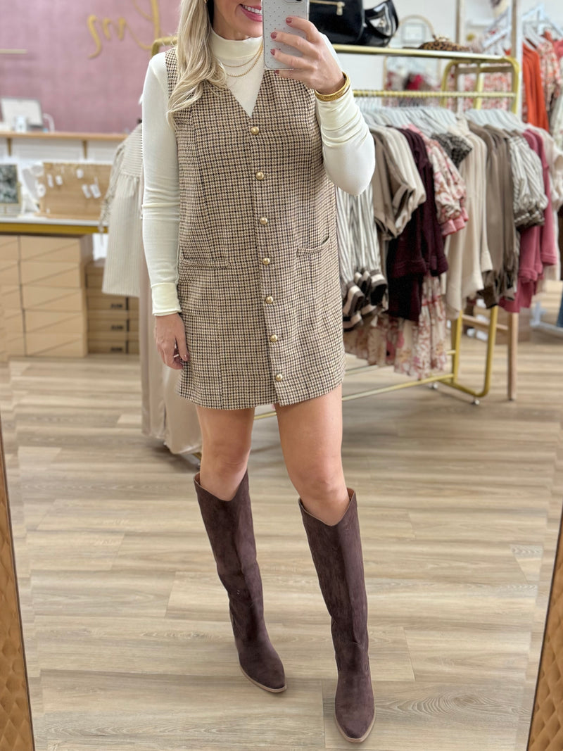 Houndstooth Button Front Dress