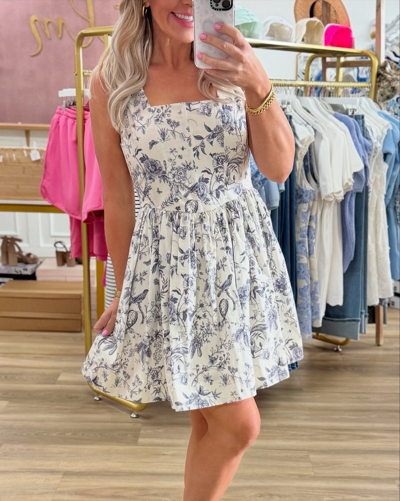 Blue/Cream Floral Mini Dress