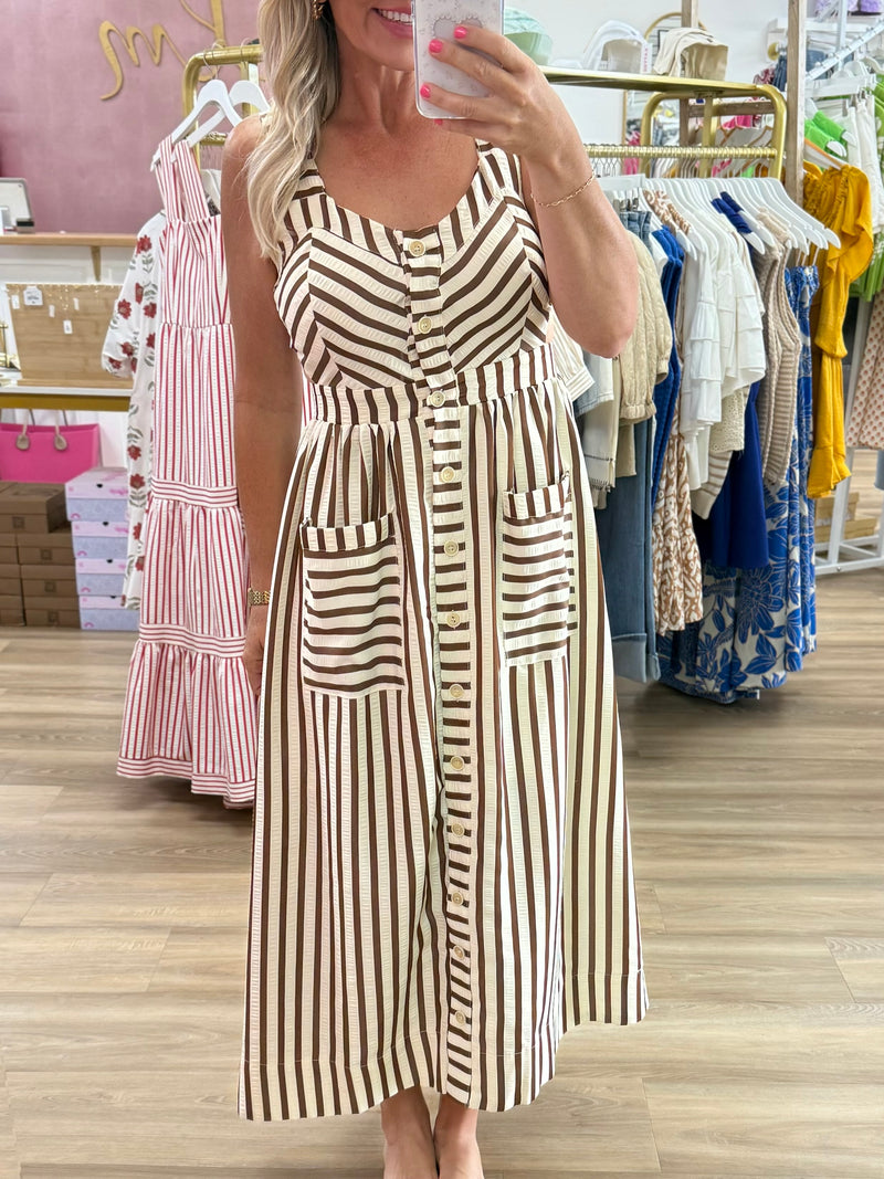 Brown Stripe Midi Dress