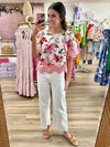 Floral Top w/Pink Trim