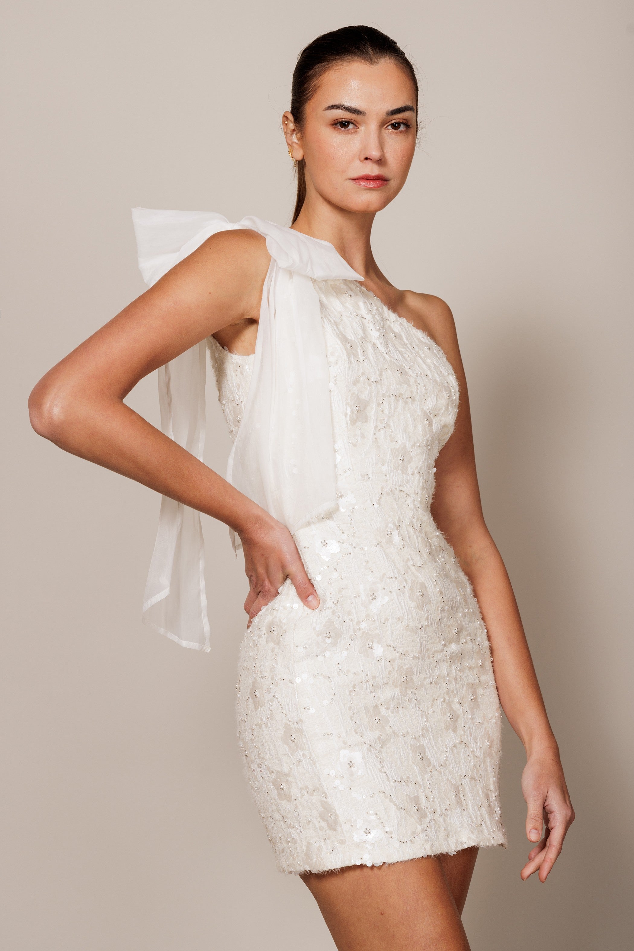 Cream One Shoulder Dress Medium